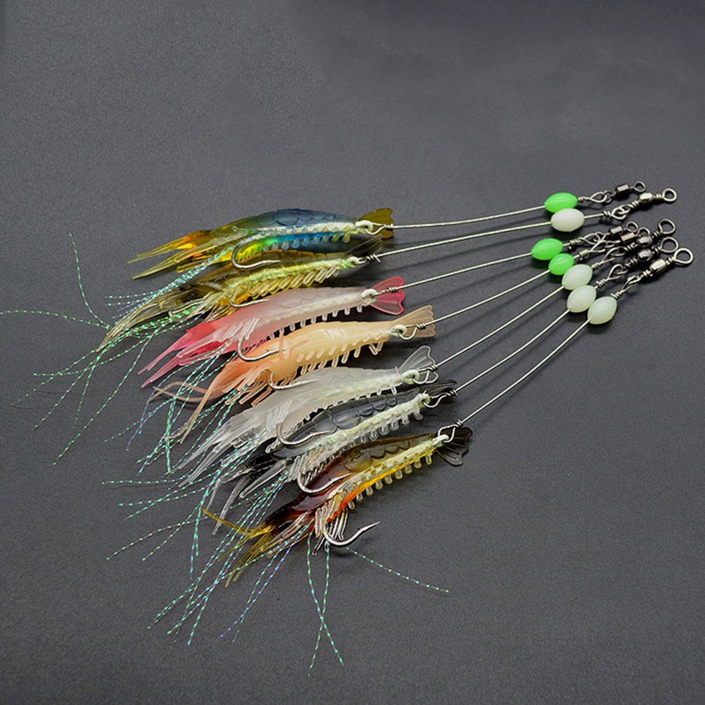5G Fish Baits With Bead Portable Soft Shrimp Fishing Lures Artificial Bait Universal Accessories 8Cm [Q/1]