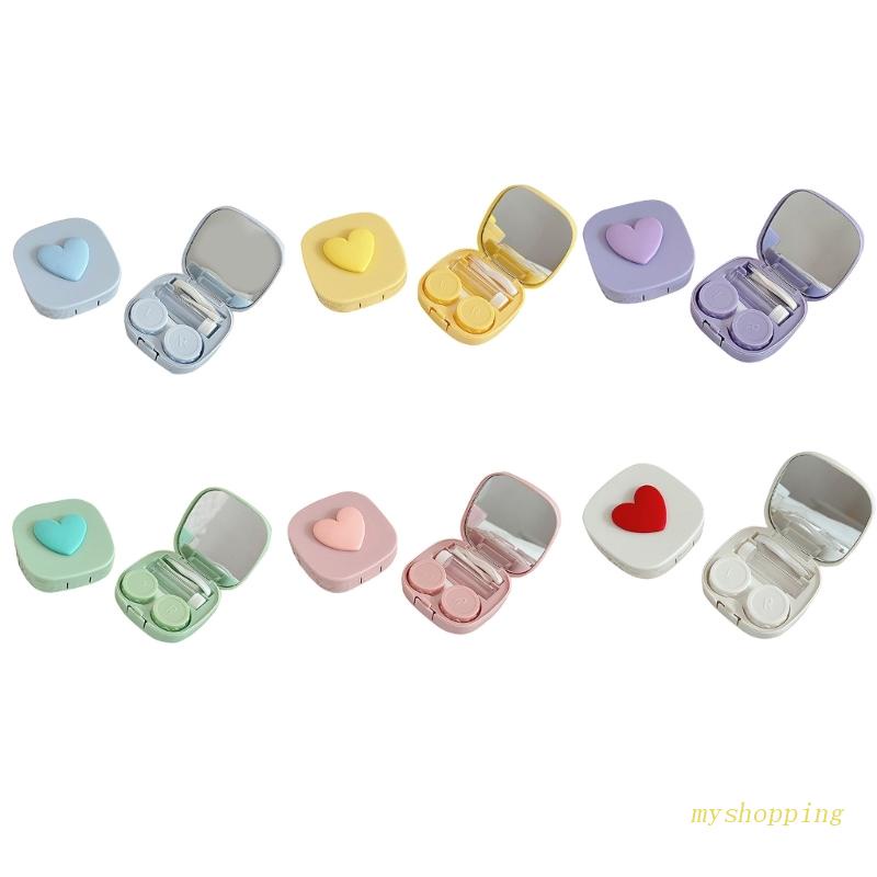 Hộp Đựng Kính Áp Tròng Hình Vuông / Trái Tim Nhiều Màu Kèm Gương Tiện Dụng Mang Theo Du Lịch