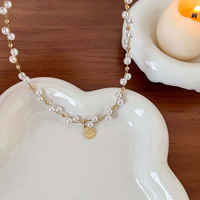 Vòng Cổ Choker Đính Hạt Ngọc Trai Và Đồng Xu Cổ Điển Cho Nữ