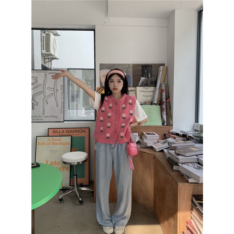 Áo Khoác Cardigan Dệt Kim Màu Hồng Dễ Thương Cho Nữ