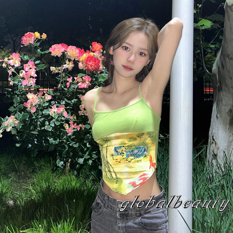 Áo Hai Dây In Họa Tiết Vintage Thời Trang Mùa Hè Cho Nữ