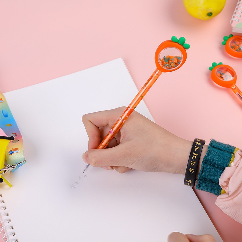 Bút Mực Gel Ngòi 0.5mm Màu Đen Hình Củ Cà Rốt Đính Kim Sa Lấp Lánh Dễ