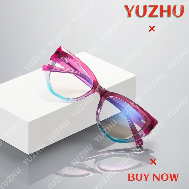 (YUZHU) Kính Mát Thời Trang Phương Tây Gọng Mắt Mèo Dày Màu Gradient Chống Ánh Sáng Xanh Cho Nữ