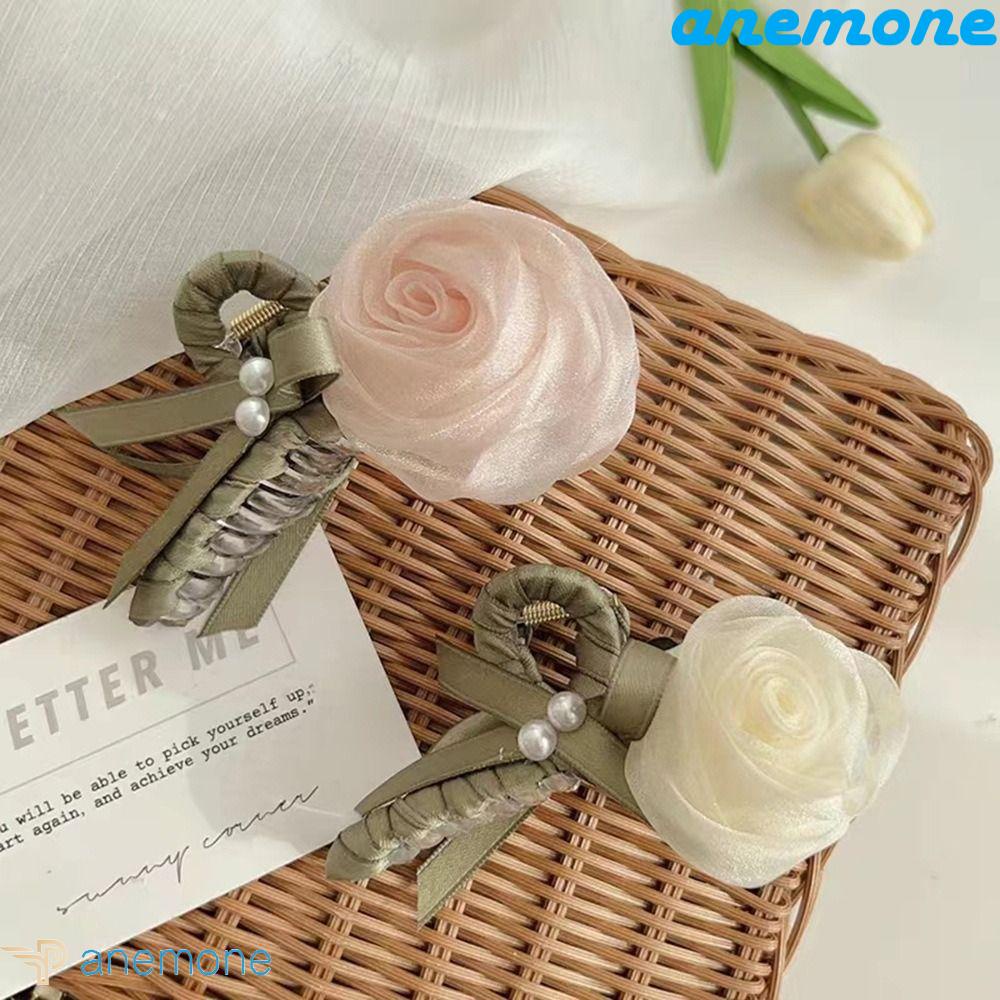 Kẹp Tóc Hình Nơ Phối Lưới In Họa Tiết Hoa Hồng Tinh Tế Thời Trang Cho Nữ