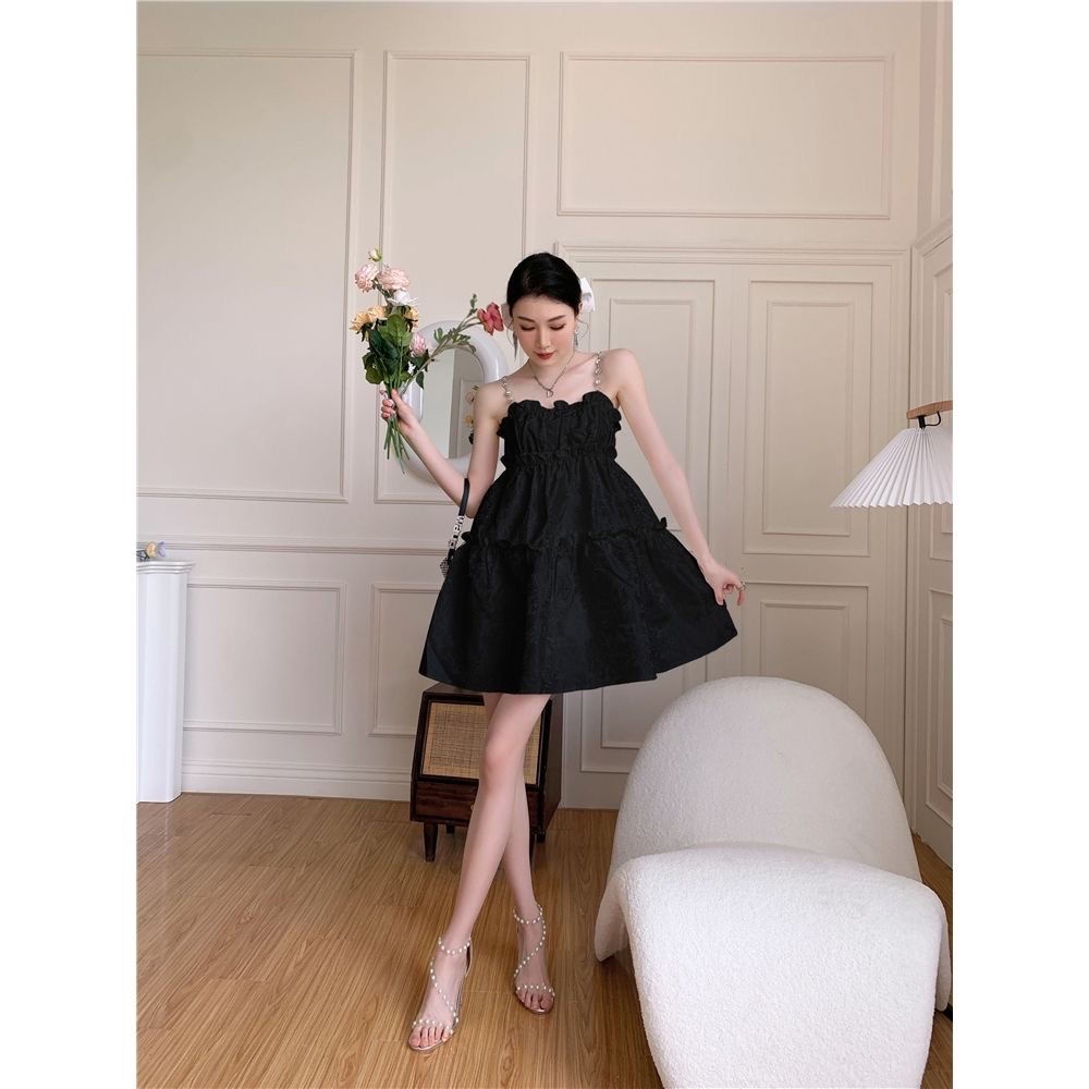 Đầm Công Chúa Hai Dây Màu Đen Đính Đá Xinh Xắn Thời Trang Dành Cho Nữ