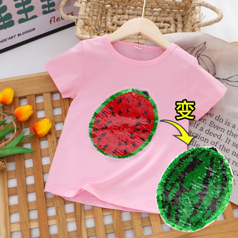 Áo Thun Tay Ngắn Bằng Cotton Đính Kim Sa Nhiều Màu Sắc Thời Trang Mùa Hè Mới Dành Cho Bé Gái 1-8 Tuổi