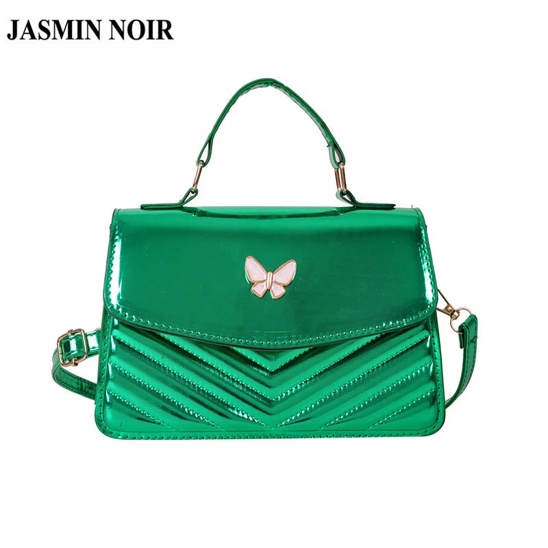 Túi Xách JASMIN NOIR Tote Bằng Da Bóng Kẻ Sọc Có Khóa Thời Trang Cho Nữ