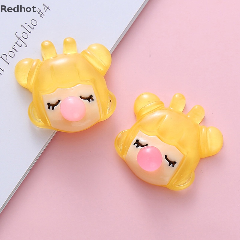 &lt; Redhot &gt; Bộ 5 Phụ Kiện Kẹp Tóc Dạ Quang Bằng Nhựa Resin Trong Suốt Hình Cô Gái Thổi Bong Bóng DIY