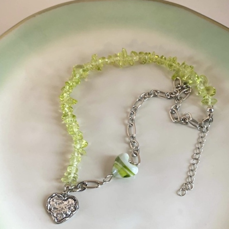 Vòng Cổ Đính Pha Lê Xanh Lá Hình Trái Tim Phong Cách Hàn Quốc Cổ Điển Sang Trọng Thời Trang
