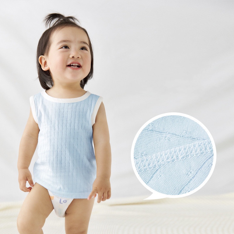 Áo Ba Lỗ Cotton Mềm Mại Màu Trơn Phối Lưới Thoáng Khí Thời Trang Mùa Hè Cho Bé 0-10 Tuổi