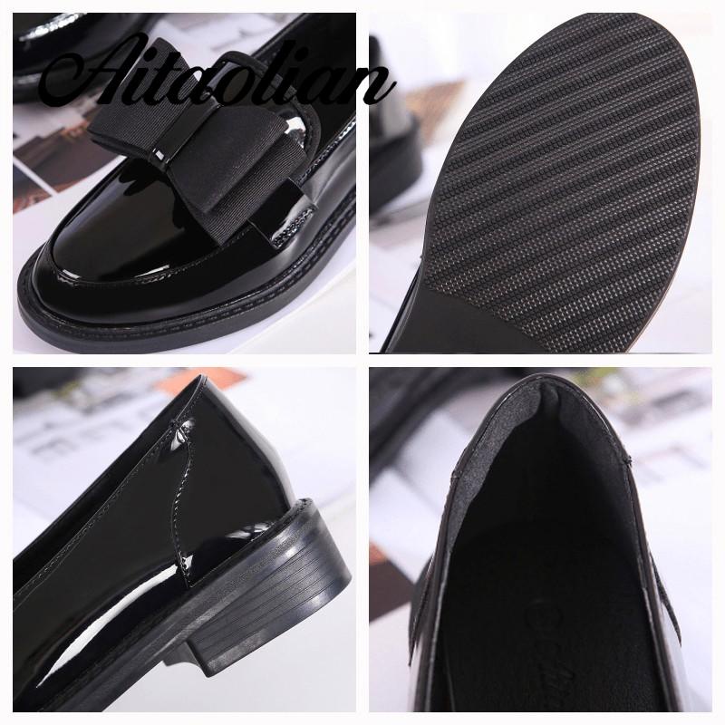 Giày Lười Da Bóng Gót Cao Vừa Màu Trơn Đơn Giản Phong Cách retro Cho Nữ