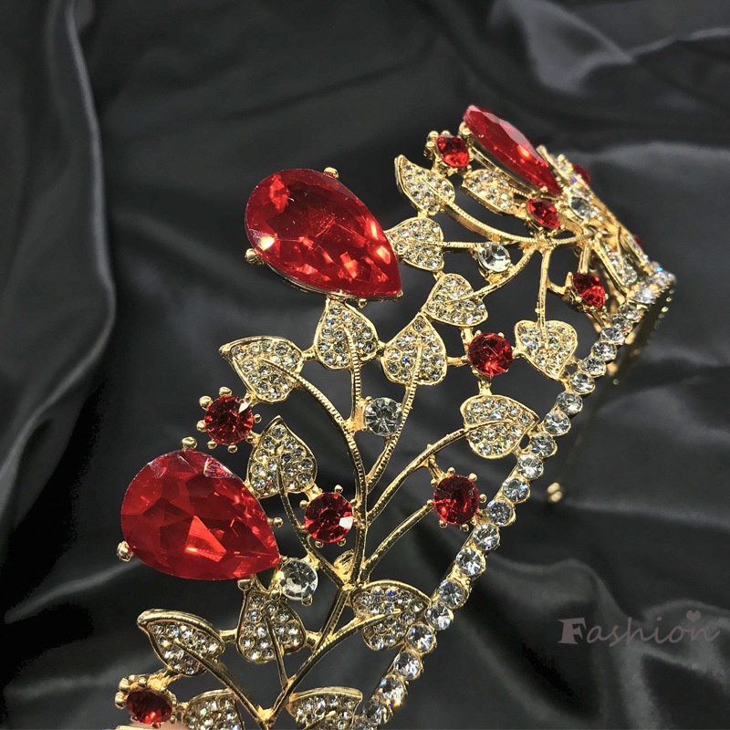 Vương Miện Hợp Kim Đính Pha Lê Đỏ Đơn Giản Phụ Kiện Cô Dâu Trong Ngày Cưới