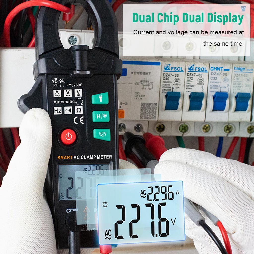 Kẹp Vạn Năng Kế Kỹ Thuật Số 6000 Đơn Vị Trí Màn Hình Hiển Thị RMS AC Màu Đen FY326