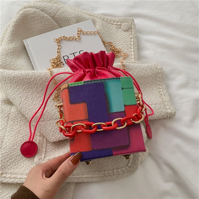 Túi Đeo Chéo Hình Vuông Nhỏ Màu Cầu Vồng Thời Trang Hàn Quốc