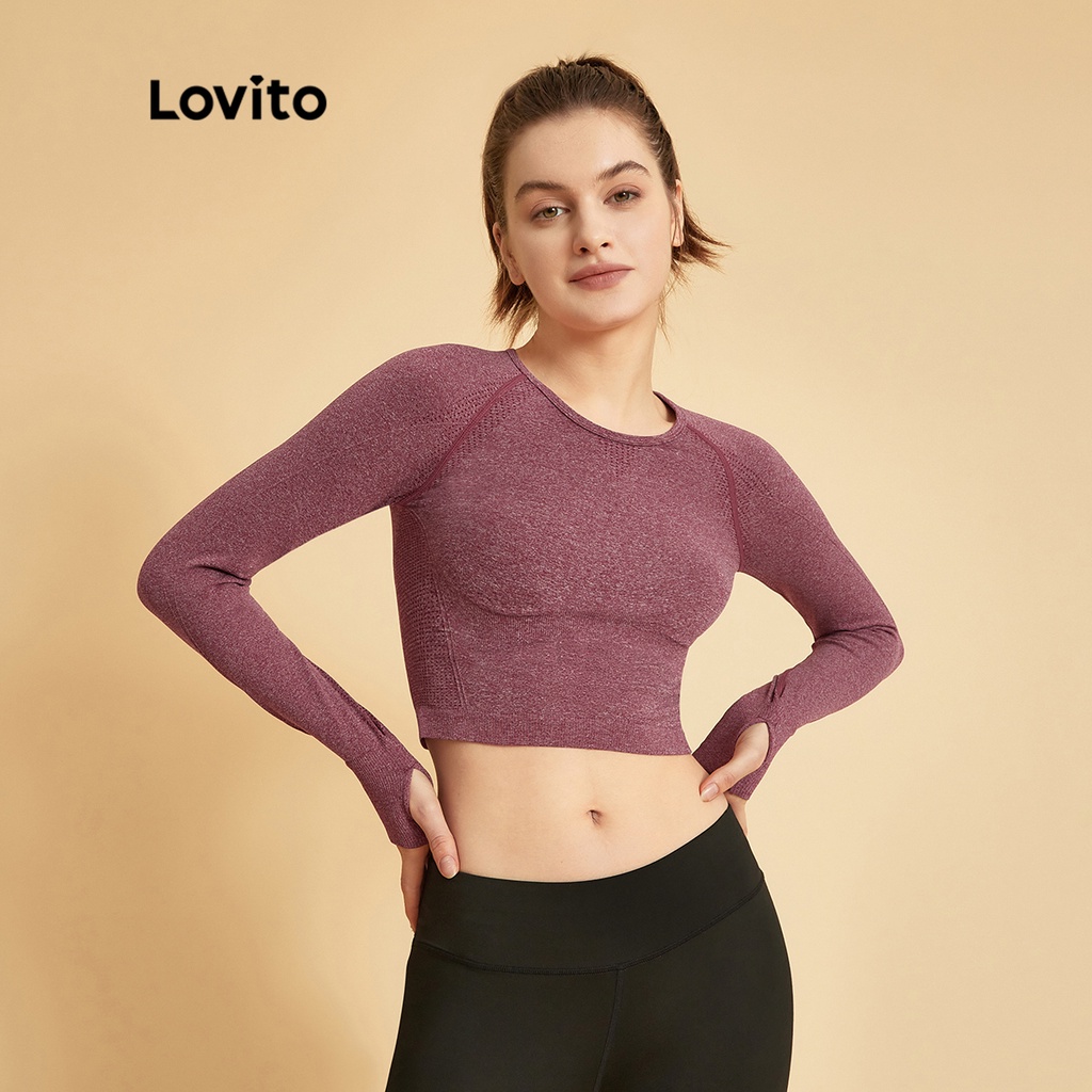 Áo Thun LOVITO Raglan Thấm Hút Mồ Hôi Thoáng Khí Độ Co Giãn Cao Cho Nữ L34AD008 (Xanh Đậm / Burgundy / Đen)