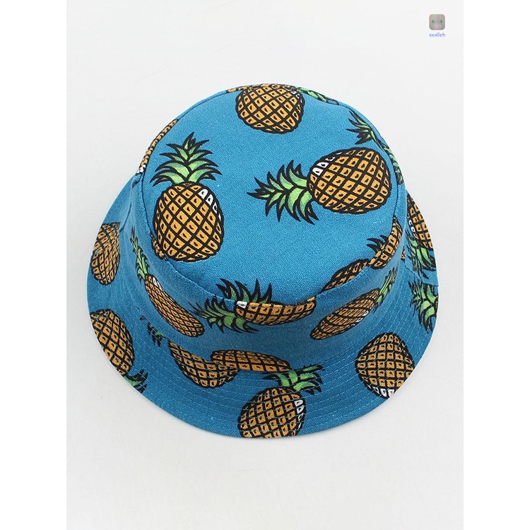 Nón Bucket Vành Rộng Hai Mặt In Họa Tiết Quả Dứa Thời Trang Đi Biển / Du Lịch
