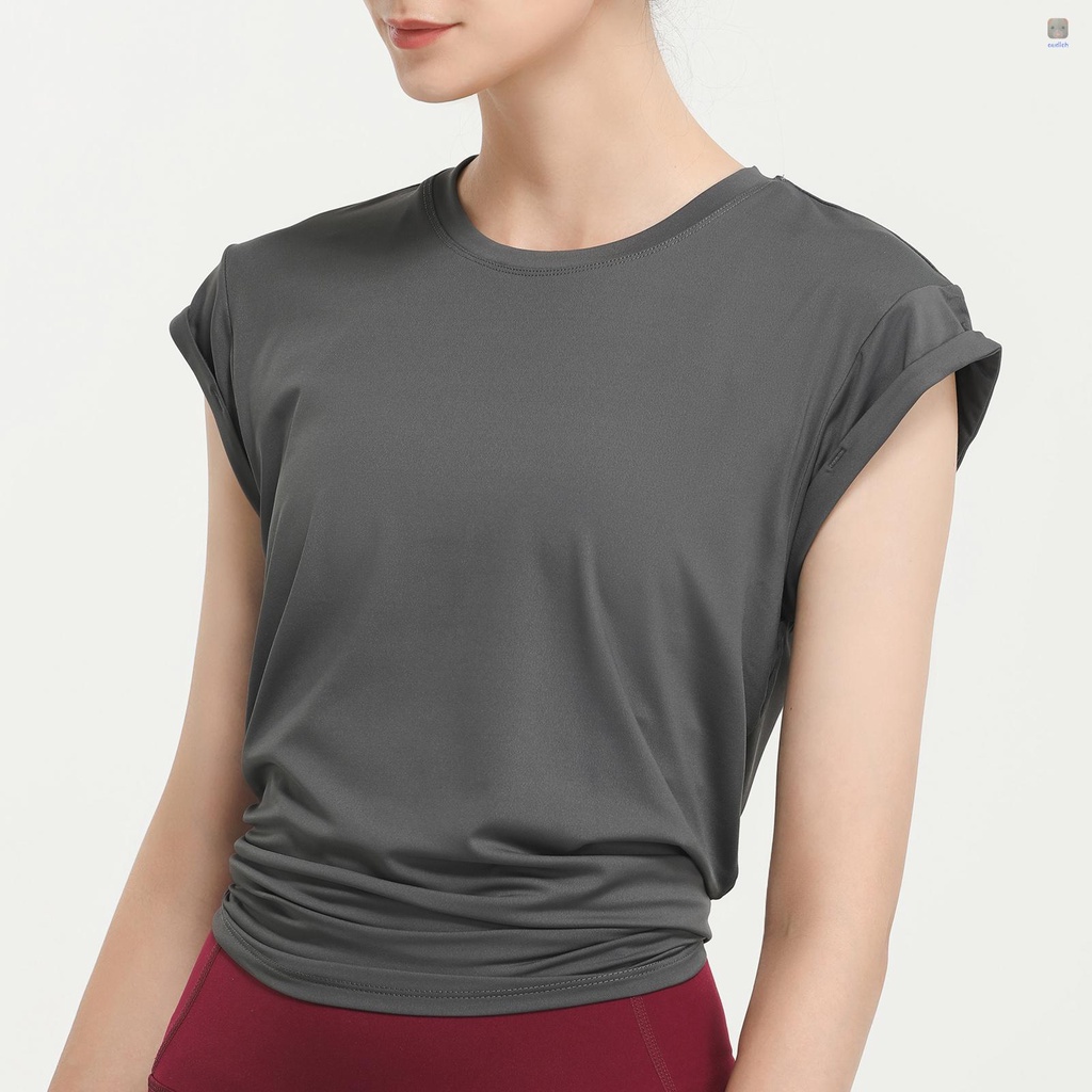 Áo Thun Thể Thao Ngắn Tay Cổ Tròn Hở Lưng Khô Thoáng Nhanh Cho Nữ
