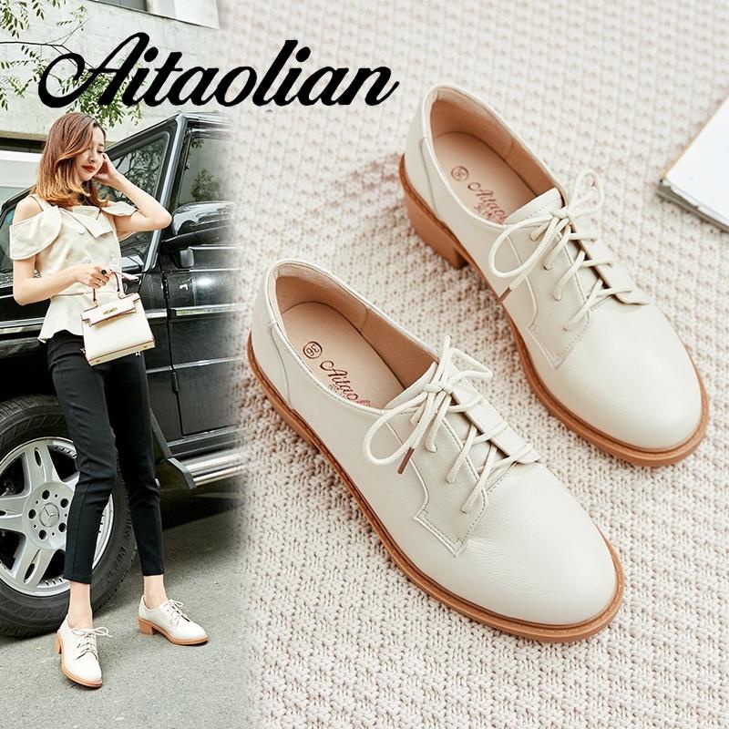 Giày da phong cách Vintage thời trang đơn giản thanh lịch cho nữ