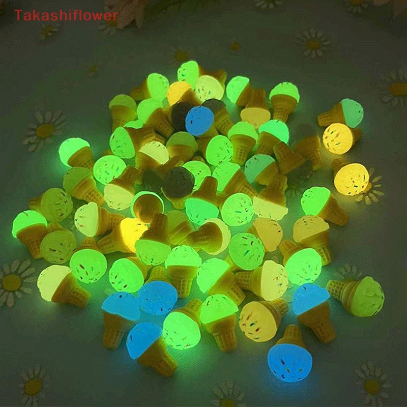 (Takashiflower) Set 10 Kẹp Tóc Hình Kem Dạ Quang Bằng Nhựa Resin Đáng Yêu Cho Sổ Tay DIY