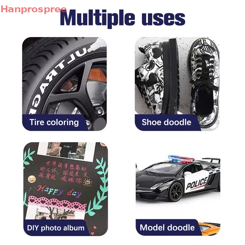 Hanprospree > Bút Đánh Dấu Màu Trắng Ngòi Dày Chống Thấm Nước Nghệ Thuật Đặc Biệt Nhanh Khô Bằng Cao Su Kim Loại Đánh Dấu Graffiti Động