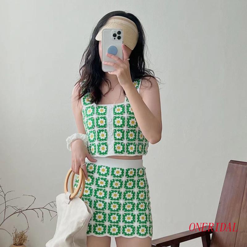 Bộ Áo Tank Top Khoét Lỗ + Chân Váy Phong Cách Boho Thời Trang Mùa Hè Cho Nữ