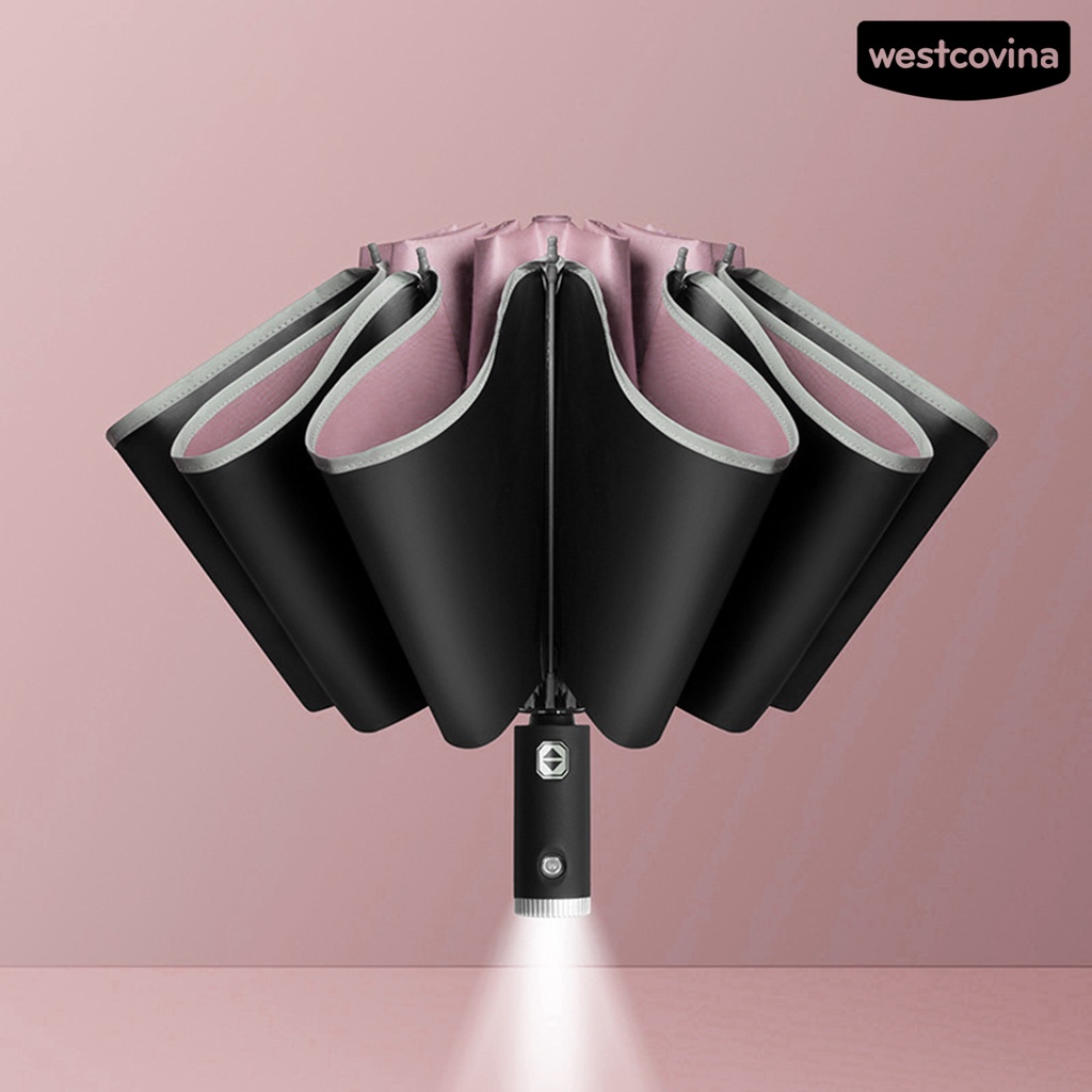 [COD]☁Dù Gấp Tự Động Có Đèn Pin LED Tay Cầm Dài Tiện Dụng