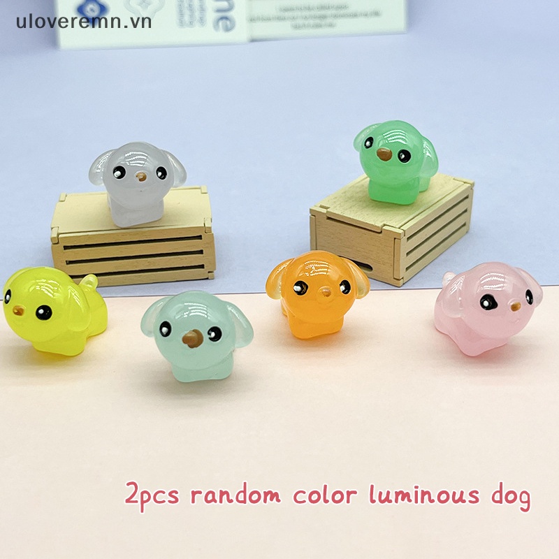 Set 2 Mô Hình Chú Chó Hoạt Hình Màu Dạ Quang Trang Trí Xe Hơi