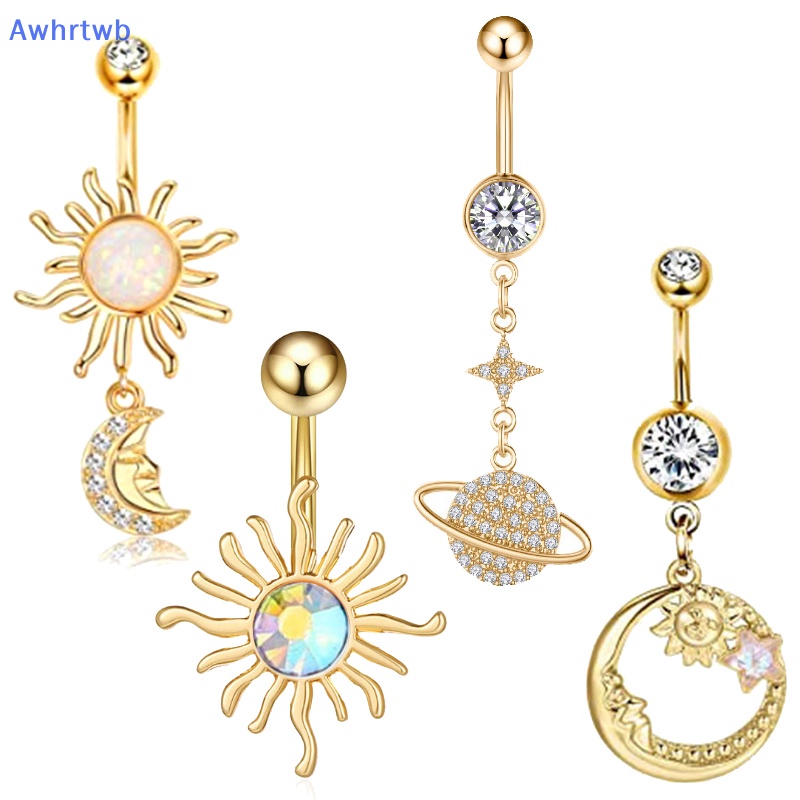 Khuyên Rốn Đính Đá Zircon Hình Hành Tinh Mặt Trăng Thời Trang Cho Nữ Mới