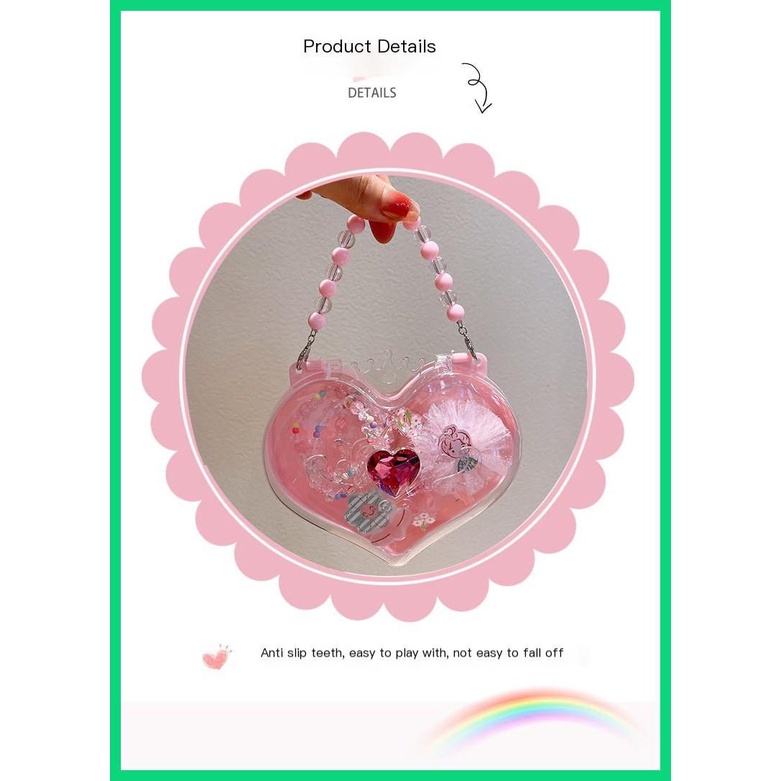 Bộ Vòng cổ + Túi Xách + Vòng cổ + Kẹp Tóc Đính Đá Quý Hình Trái Tim Hoạt Hình Tinh Tế Cho Trẻ Em