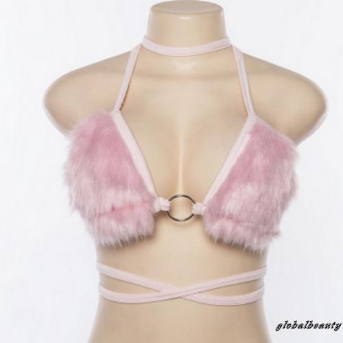 Áo Ngực Vải Lông Màu Sắc Trơn Phối Dây Cột Gợi Cảm Cho Nữ