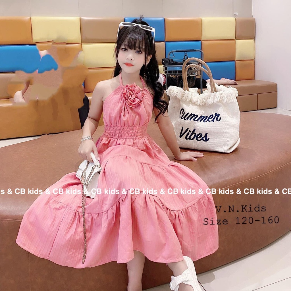 Váy cho bé gái, VBG, Váy Maxi cổ yếm xinh cho Bé đón hè 17-40kg