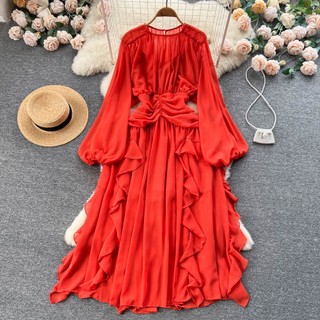 Đầm Chiffon Cổ Tròn Tay Phồng Lưng Cao Thời Trang Xuân Hè Xinh Xắn Cho Nữ