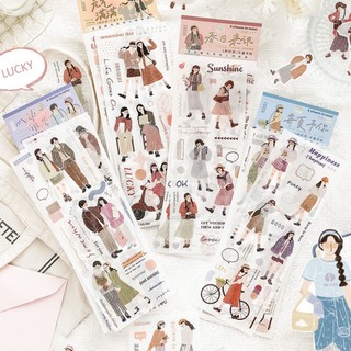 Set 6 tấm sticker PET và giấy washi tình bạn và tình yêu của một cô gái