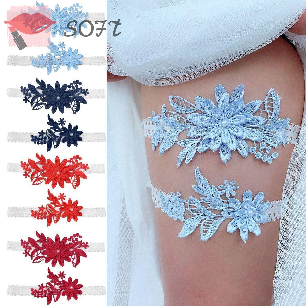 Set 2 Nịt Bít Tất Ren Hoa Mềm Mại Dành Cho Nữ Bộ Vòng Nịt Bít Tất Co Giãn Thêu Hoa Thời Trang Cho Cô Dâu