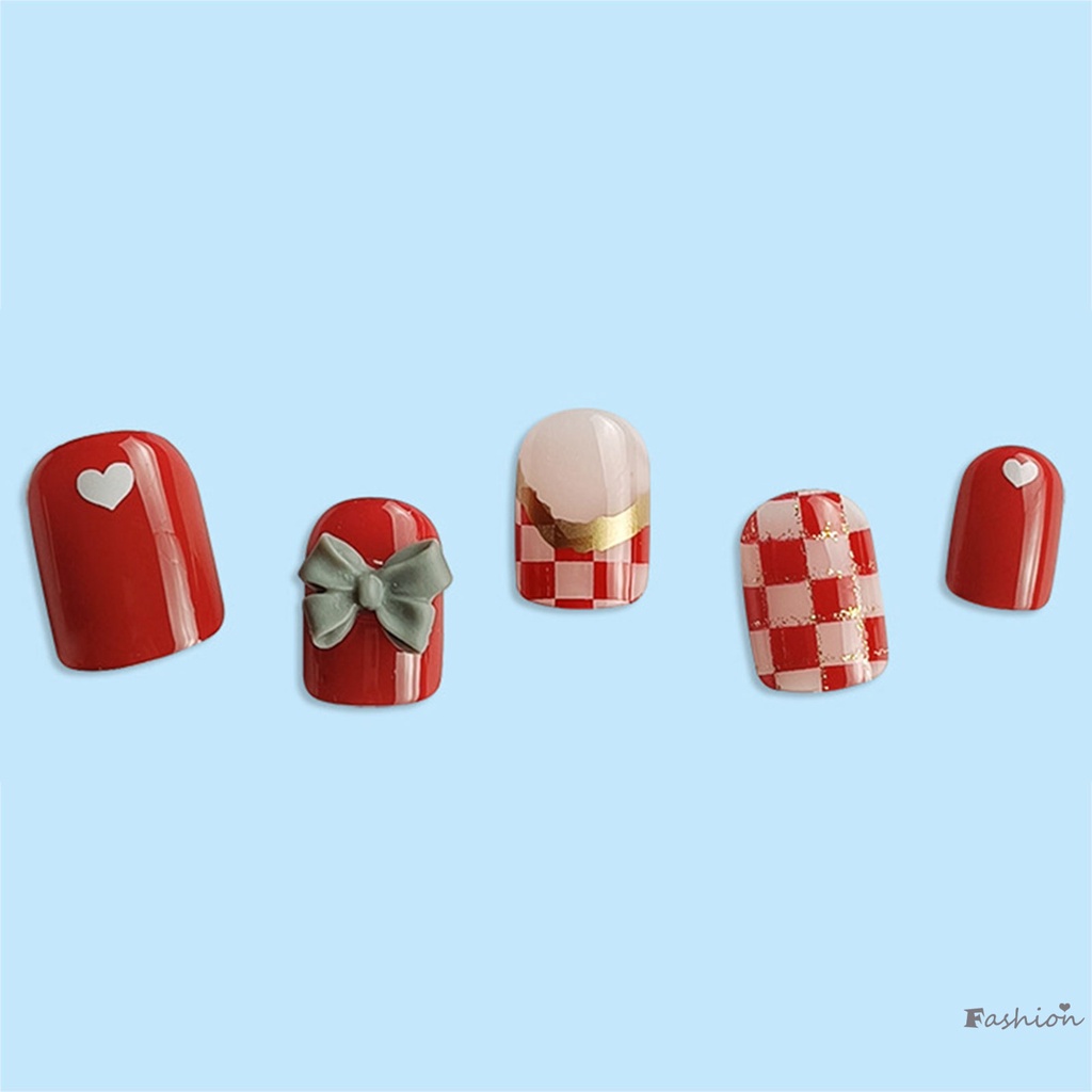 Bộ Móng Tay Giả Ngắn Chống Nhòe Đính Nơ Xinh Xắn