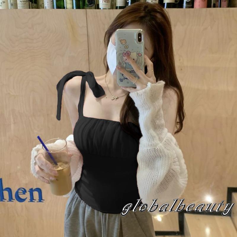 Áo Hai Dây Phối Vải Tuyn Mỏng Cột Dây Thời Trang Mùa Hè Cho Nữ