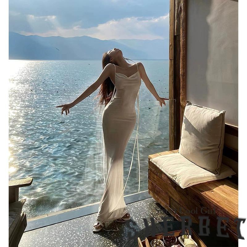 Đầm Hai Dây Dáng Dài Hở Lưng Thời Trang Đi Biển Mùa Hè LAA8-2023Sexy
