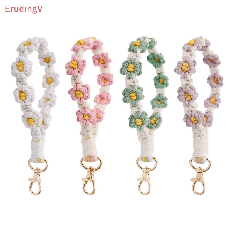 [ErudingV] Móc Khóa Xe Hơi Dệt Thủ Công Đính Hoa Cúc Tua Rua Phong Cách Bohemian [Mới]