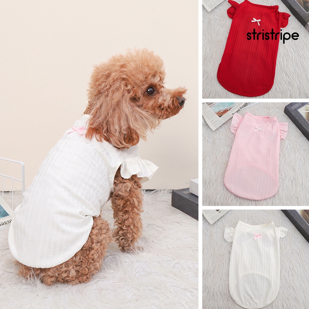 Áo Cổ Tròn Không Tay Viền Bèo Đính Nơ Thời Trang Mùa Hè Cho Thú Cưng