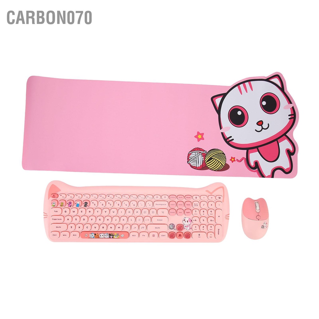 Carbon070 Combo Chuột Bàn Phím Không Dây 2.4GHz Màu Tương Phản Dễ Thương 110 Keycaps Tròn Và Cho Nữ Sinh Văn Phòng