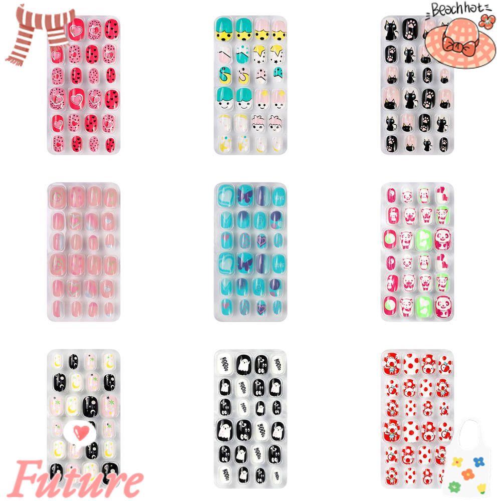 Set 24 Móng Tay Giả Ngắn Vuông Trang Trí Họa Tiết Hoạt Hình