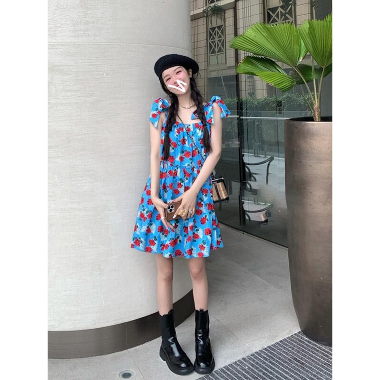 Đầm Công Chúa Hai Dây Họa Tiết Hoa Phong Cách vintage Thời Trang Mùa Hè Mới   HZFWC0999