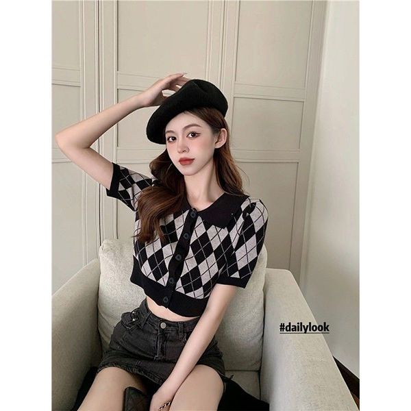 Áo Thun Cardigan Dệt Kim Mỏng Tay Ngắn Kẻ Sọc Kiểu Vintage Thời Trang Mùa Hè Cho Nữ