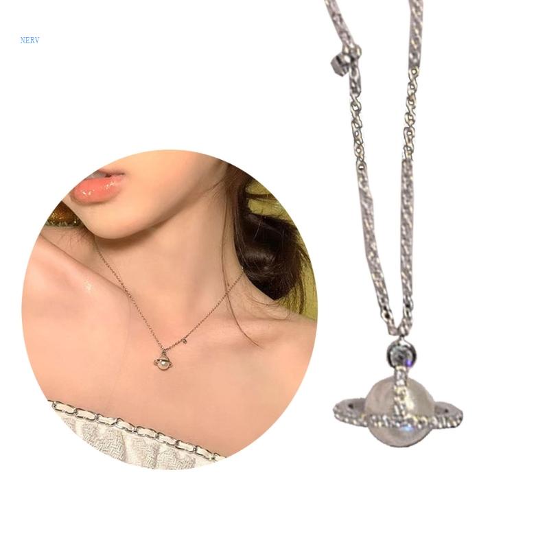 Vòng cổ Mảnh Mặt Hình Hành Tinh Đính Ngọc Trai Nhân Tạo Thời Trang