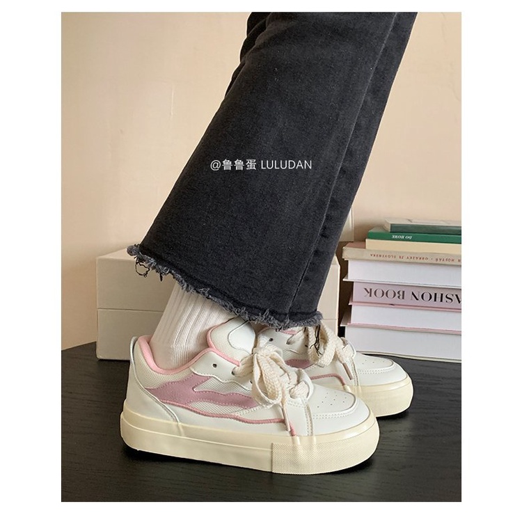 Giày Thể Thao Da Đế Bằng Phong Cách Retro Thời Trang Cho Nữ