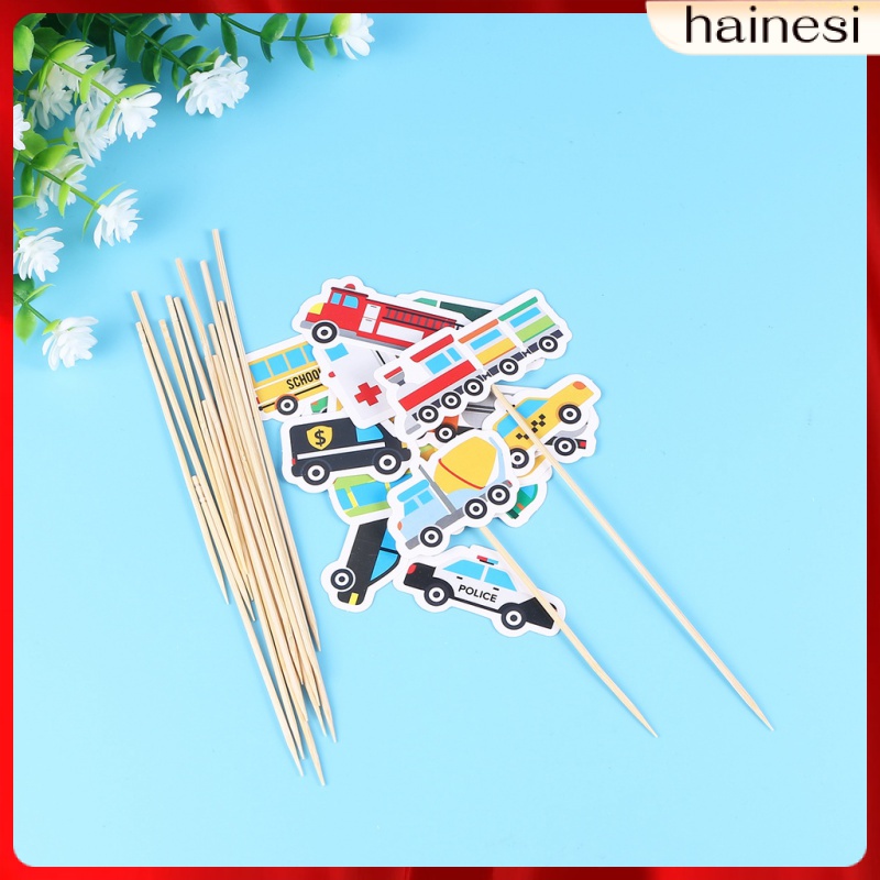 Set 18 Que Cắm Trang Trí Bánh Cupcake Hình Xe Hơi Hoạt Hình