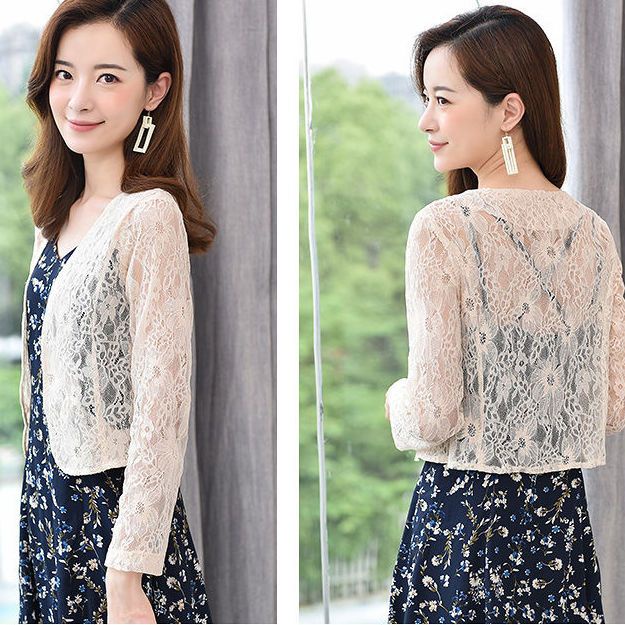 Áo Khoác Ren Mỏng Tay Lửng Chống Nắng Dễ Phối Đồ Thời Trang Xuân Thu Cho Nữ