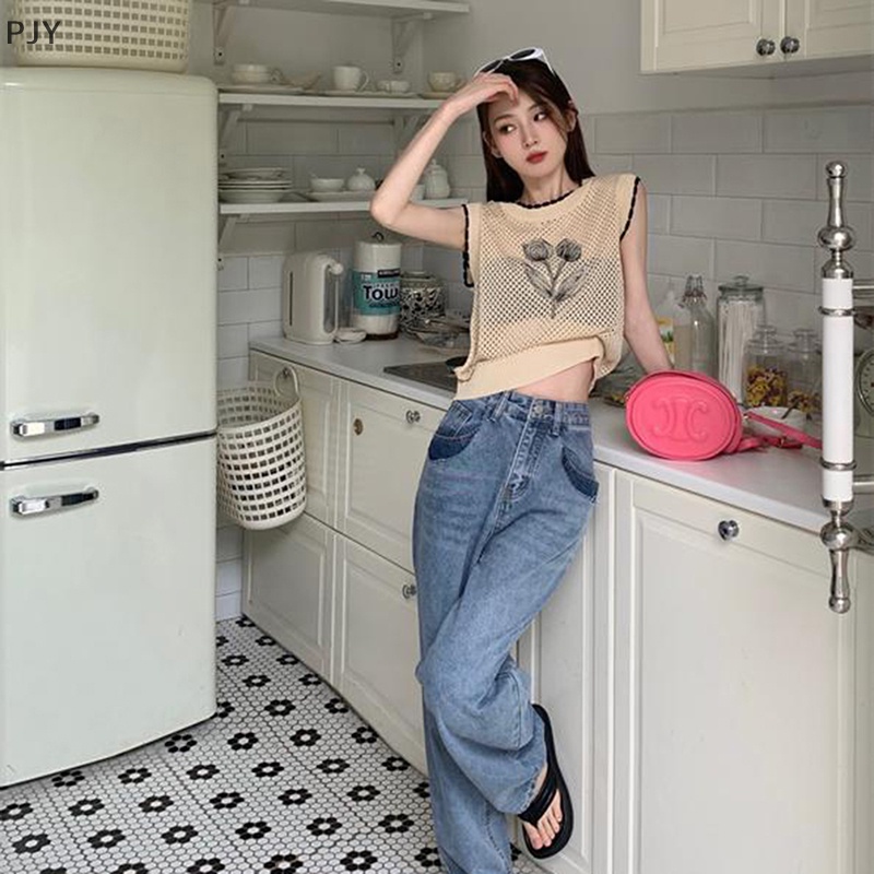 Áo Dệt Kim Sát Nách Dáng Rộng In Hoa Khoét Rỗng Kiểu Retro Thời Trang Mùa Hè Cho Bạn Gái PJ