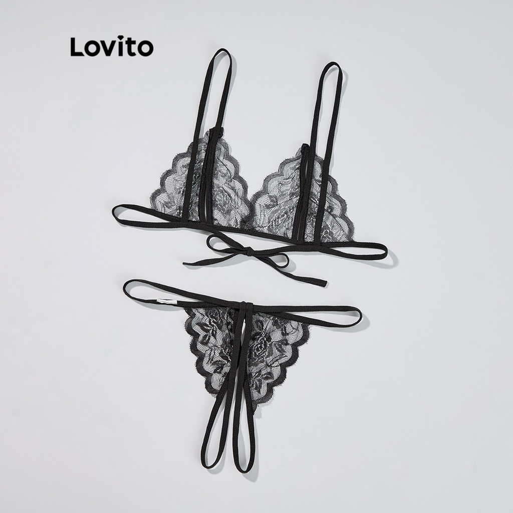 Bộ đồ lót Lovito vải ren gợi cảm L12084 (màu trắng / đen)