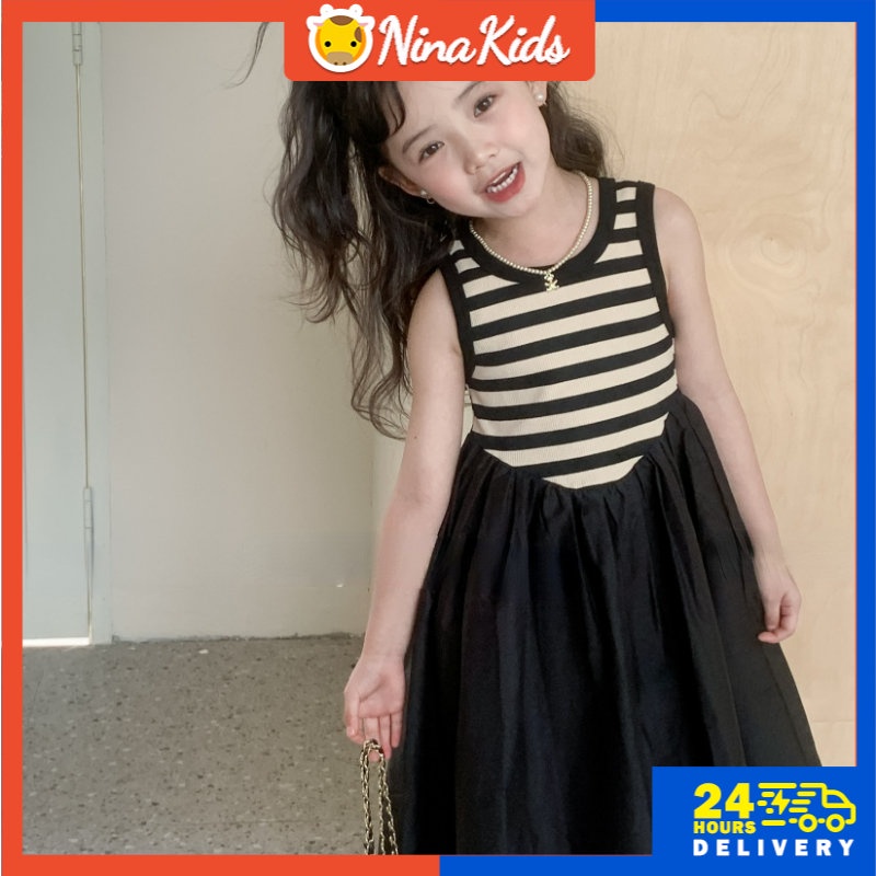 Đầm Dệt Kim Sát Nách Kẻ Sọc Thời Trang Mùa Hè Cho Bé Gái 1-7 Tuổi